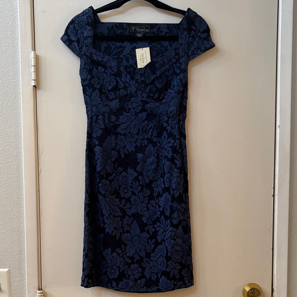 Guess Floral Blue Cap Sleeve Dress